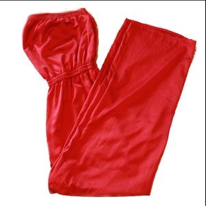 UO Magenta Satin Strapless jumpsuit